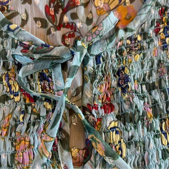 Free People Blue Floral Vibrant Romantic Bohemian Swinging Flowy Dress Sz Small - Picture 4 of 9